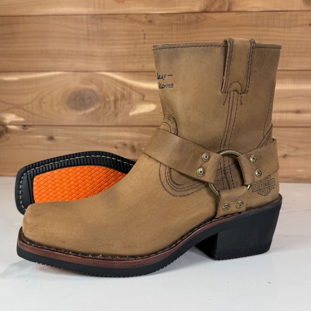 Harley Davidson Abbington Harness Tan Leather Motorcycle Boots Womens 7 Biker